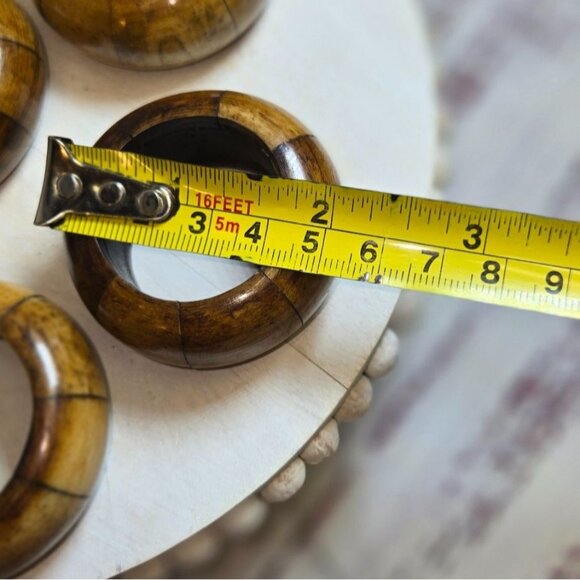 Vintage wood napkin ring holders set of 7 wooden dining decor Retro table settin - Picture 8 of 8